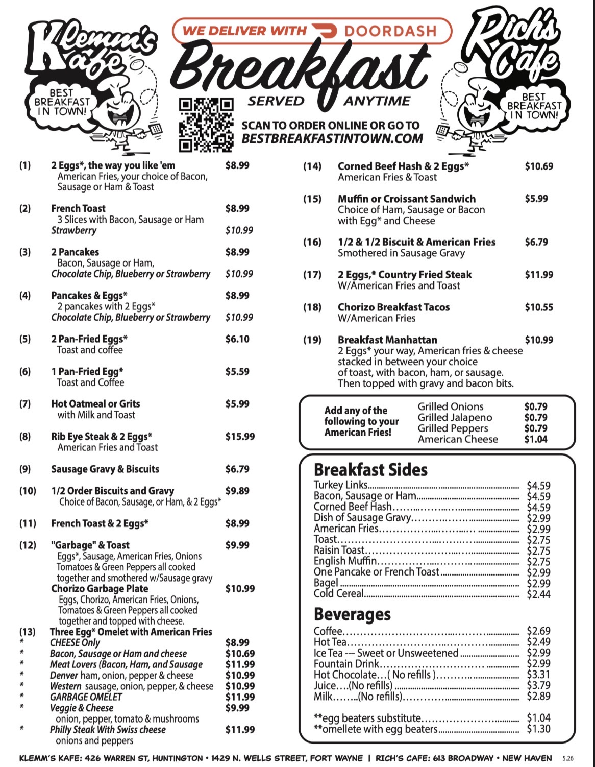 Best Breakfast In Town breakfast menu