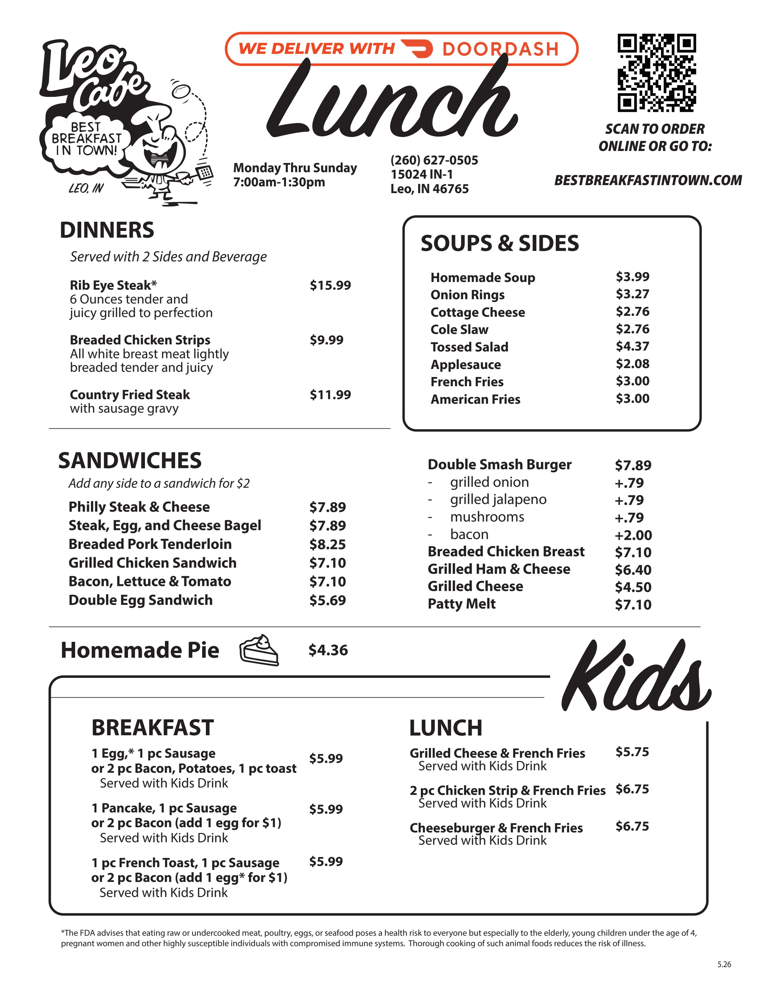 Leo Cafe lunch menu